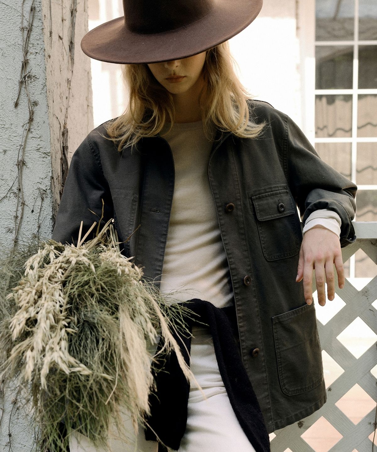 블랭크03(BLANK03) washed french work jacket (ash brown)