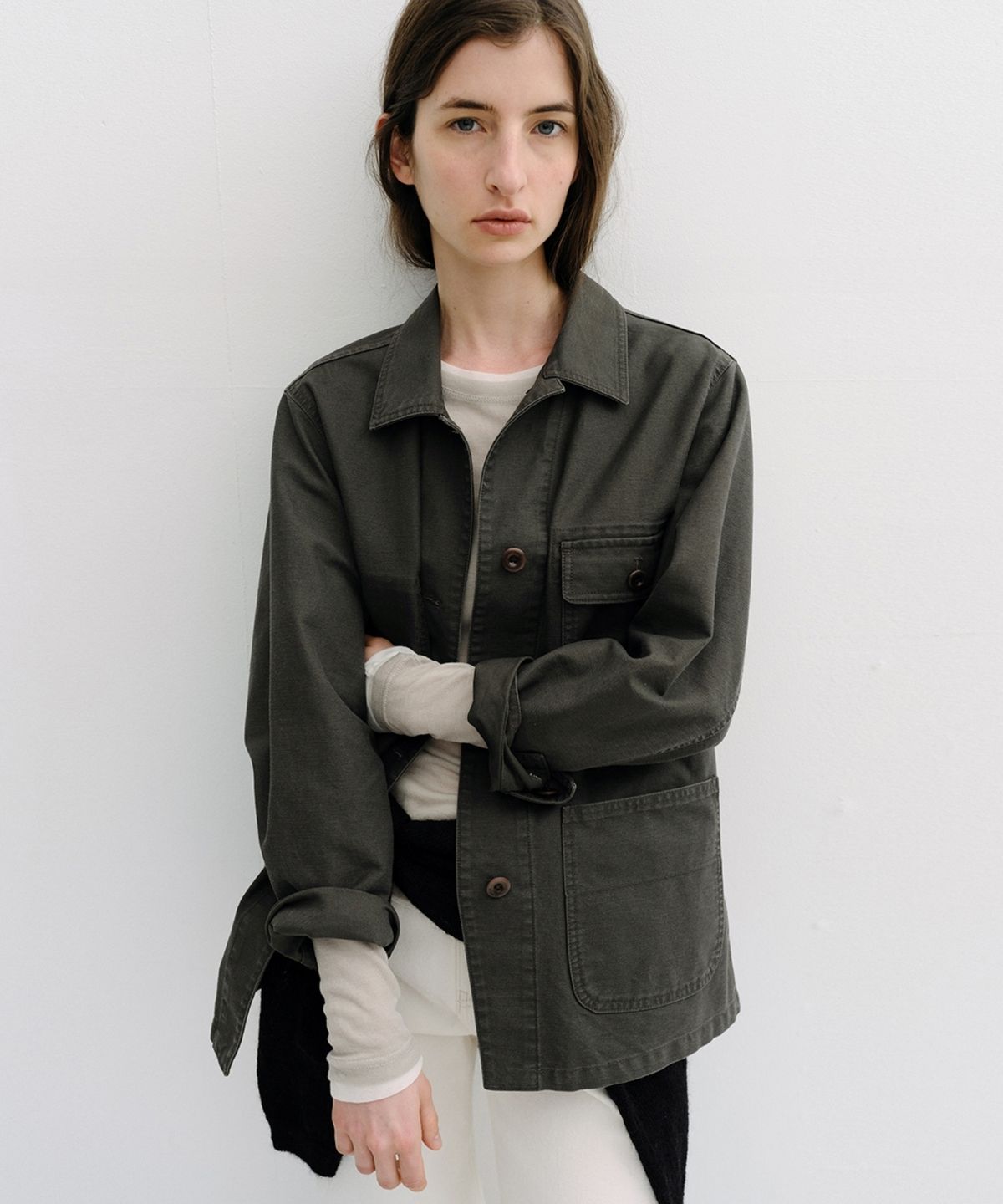 블랭크03(BLANK03) washed french work jacket (ash brown)