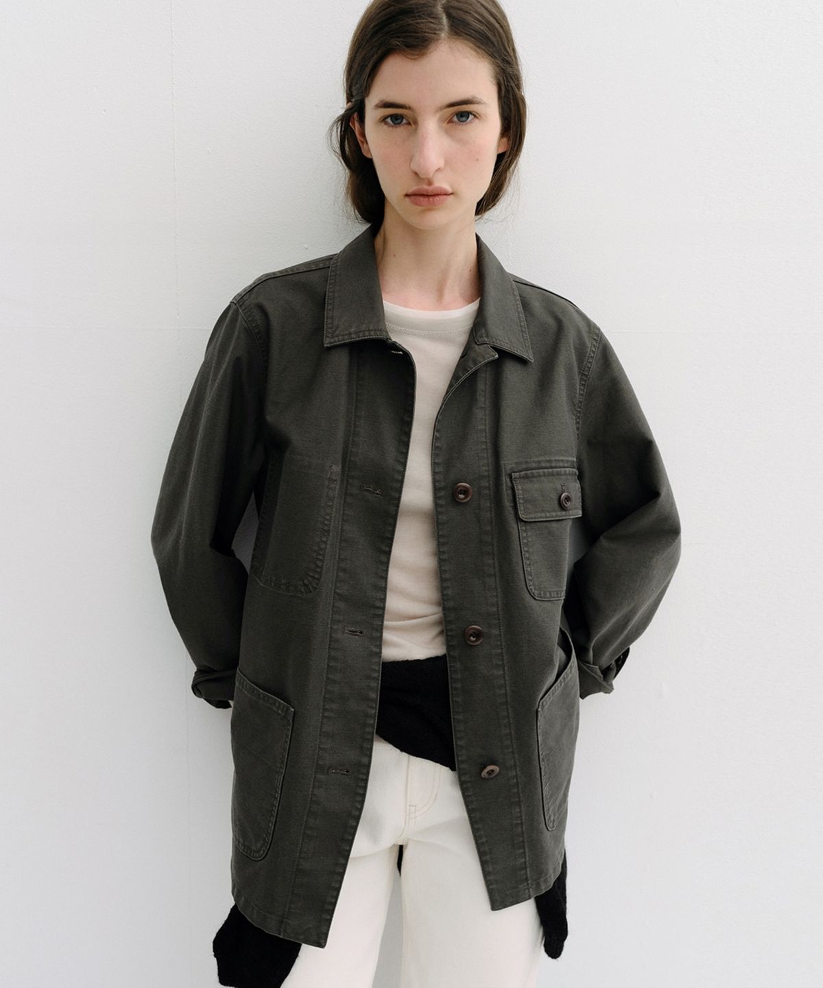 블랭크03(BLANK03) washed french work jacket (ash brown)