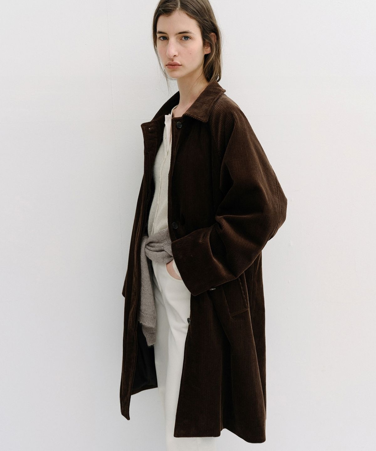 블랭크03(BLANK03) padded corduroy balmacaan coat (deep brown)