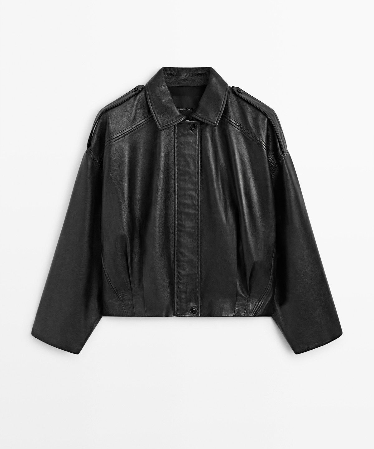 마시모두띠(MASSIMO DUTTI) 라펠 칼라 나파 가죽 봄버 자켓