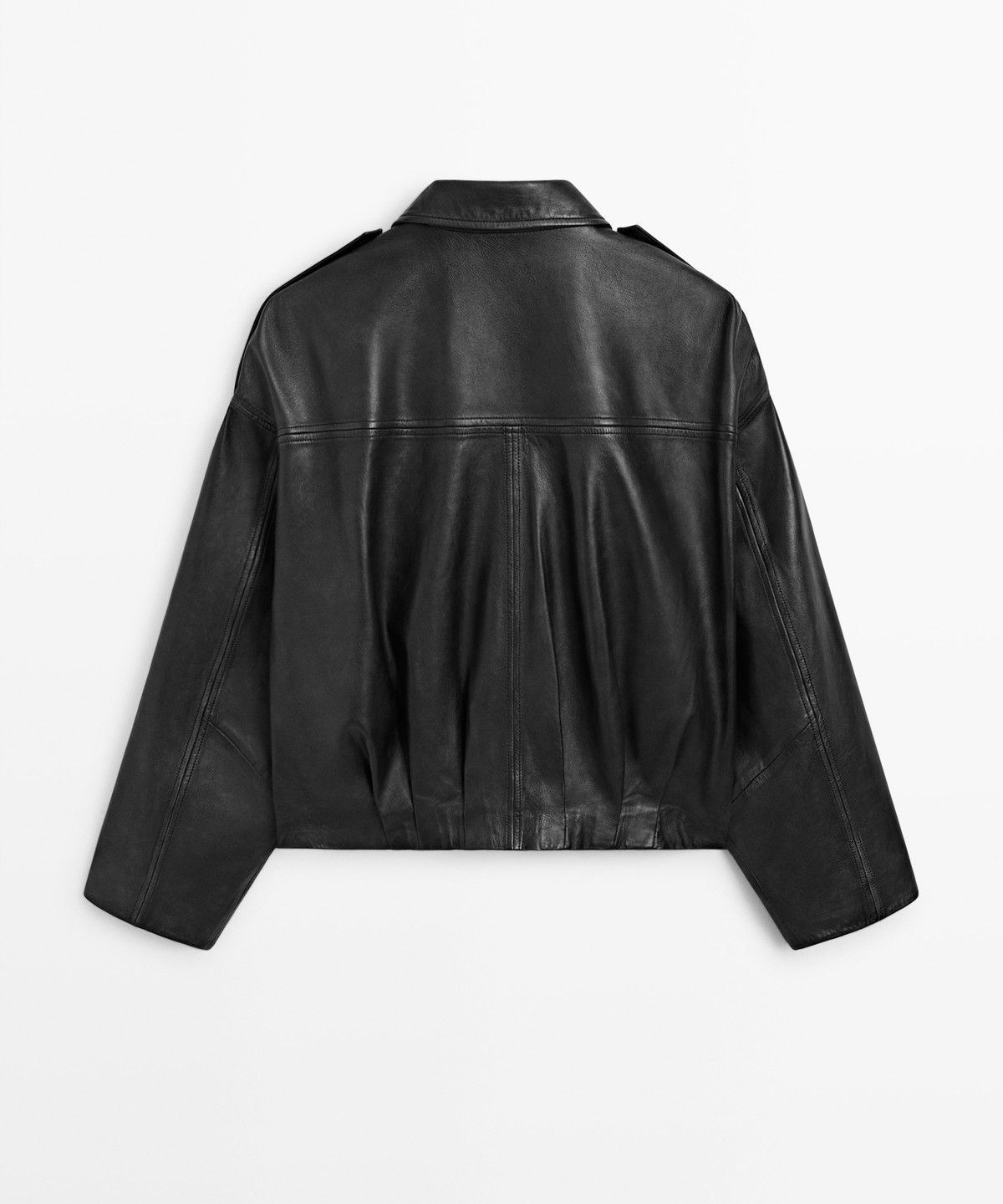 마시모두띠(MASSIMO DUTTI) 라펠 칼라 나파 가죽 봄버 자켓
