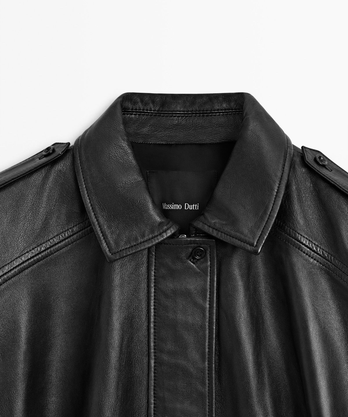 마시모두띠(MASSIMO DUTTI) 라펠 칼라 나파 가죽 봄버 자켓