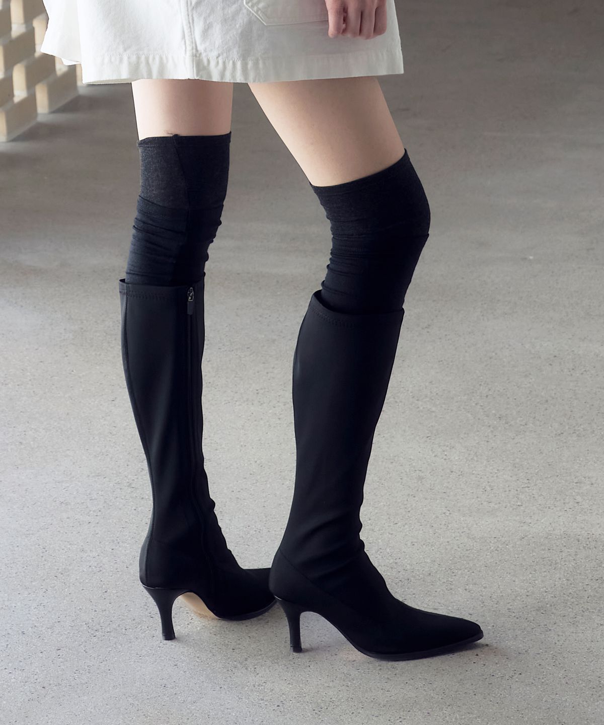 세스띠(CESTI) 실루엣 포인티드 스판 롱부츠 (BLACK)