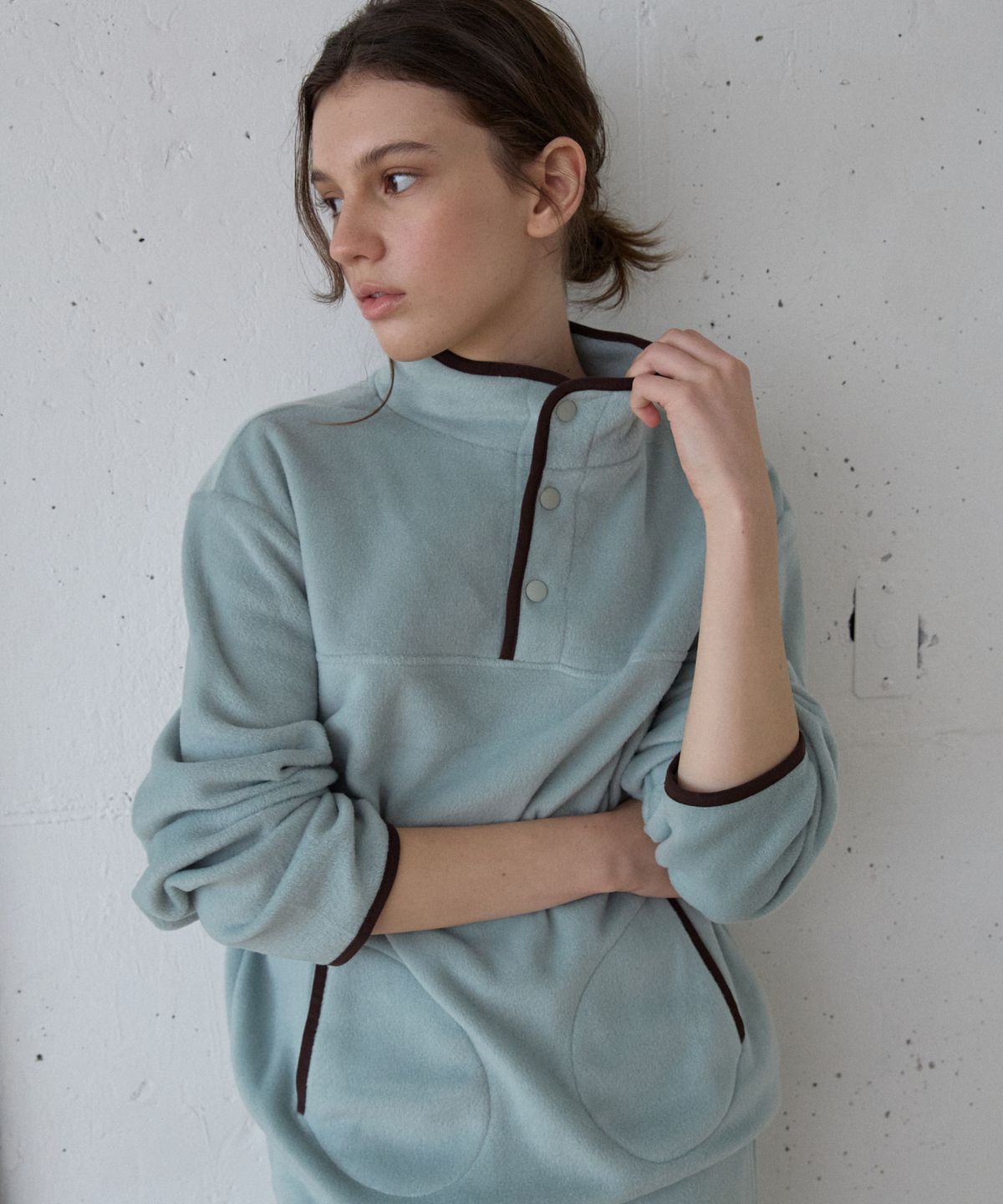 위오이(WIOE) Fleece Snap Pullover_Mint
