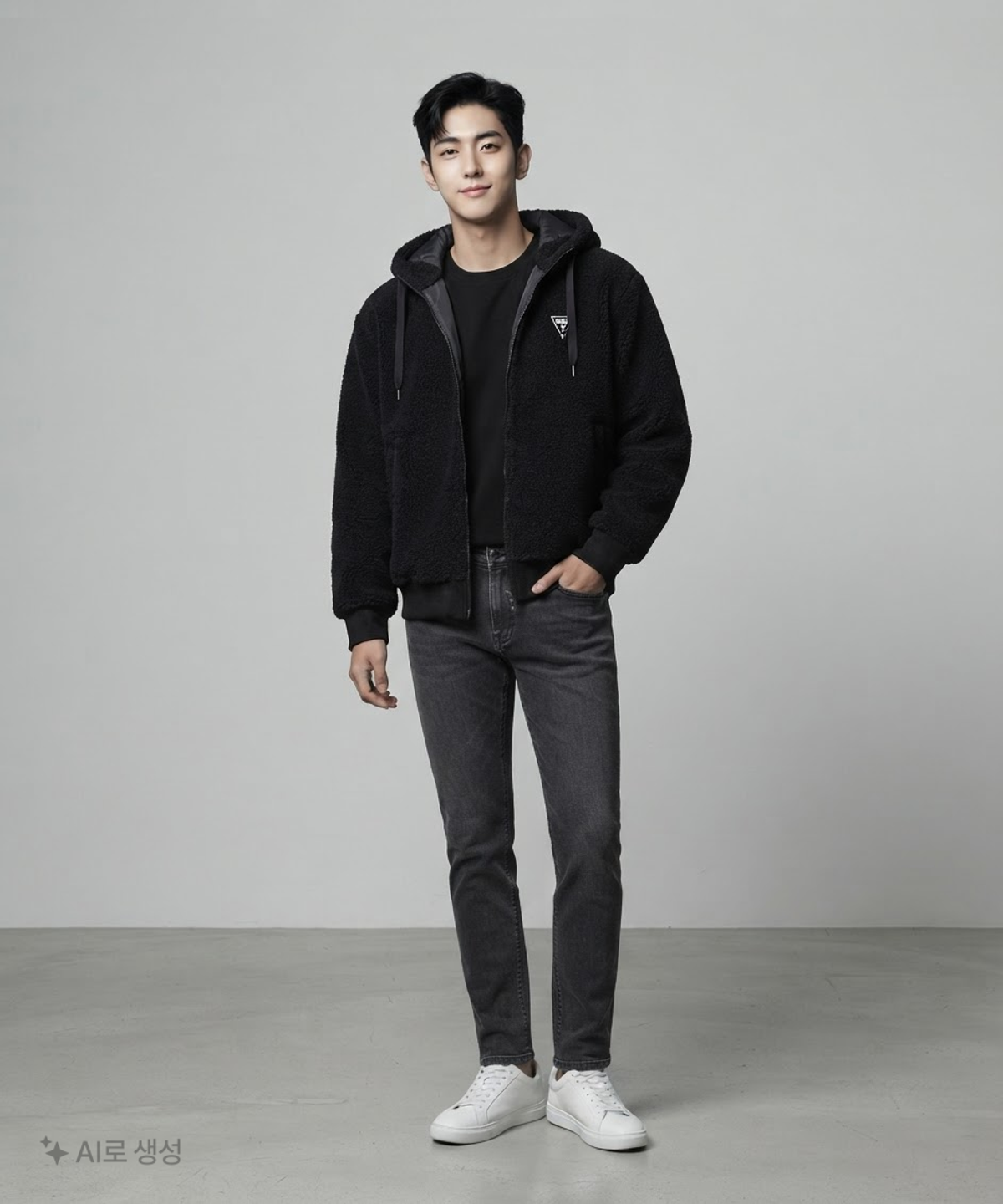 게스(GUESS) 남녀공용  뽀글이 후드 집업 L
