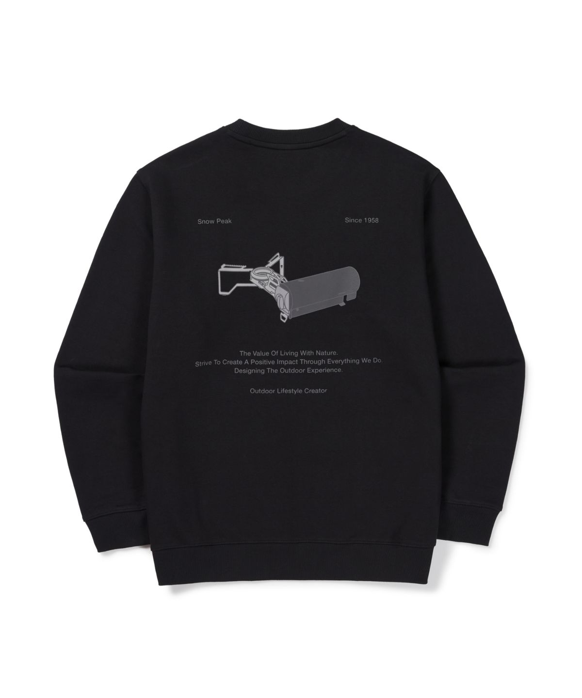 스노우피크 어패럴(SNOWPEAK APPAREL) 약기모 버너 그래픽 맨투맨 (S26WUFHT66) Black