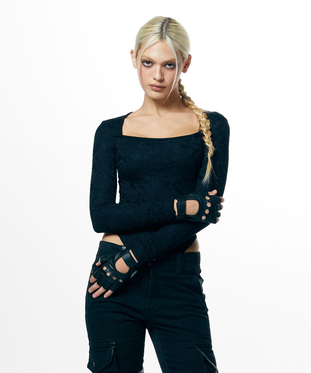 웨이브걸(WAVEGIRL) Cut Off Leather Gloves