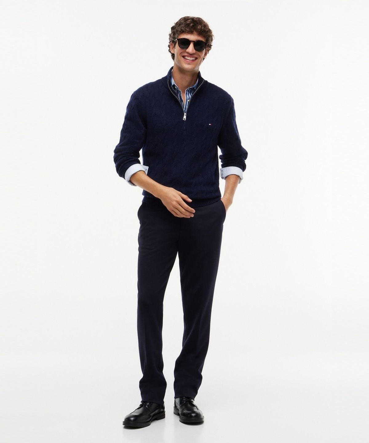 타미힐피거(TOMMY HILFIGER) 램스울 케이블 집업 모크넥 스웨터 (T12G7KPO230MT1DW5)