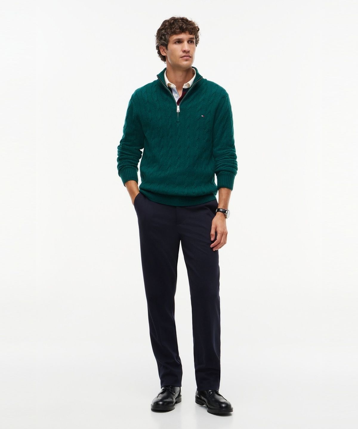 타미힐피거(TOMMY HILFIGER) 램스울 케이블 집업 모크넥 스웨터 (T12G7KPO230MT1MQ8)