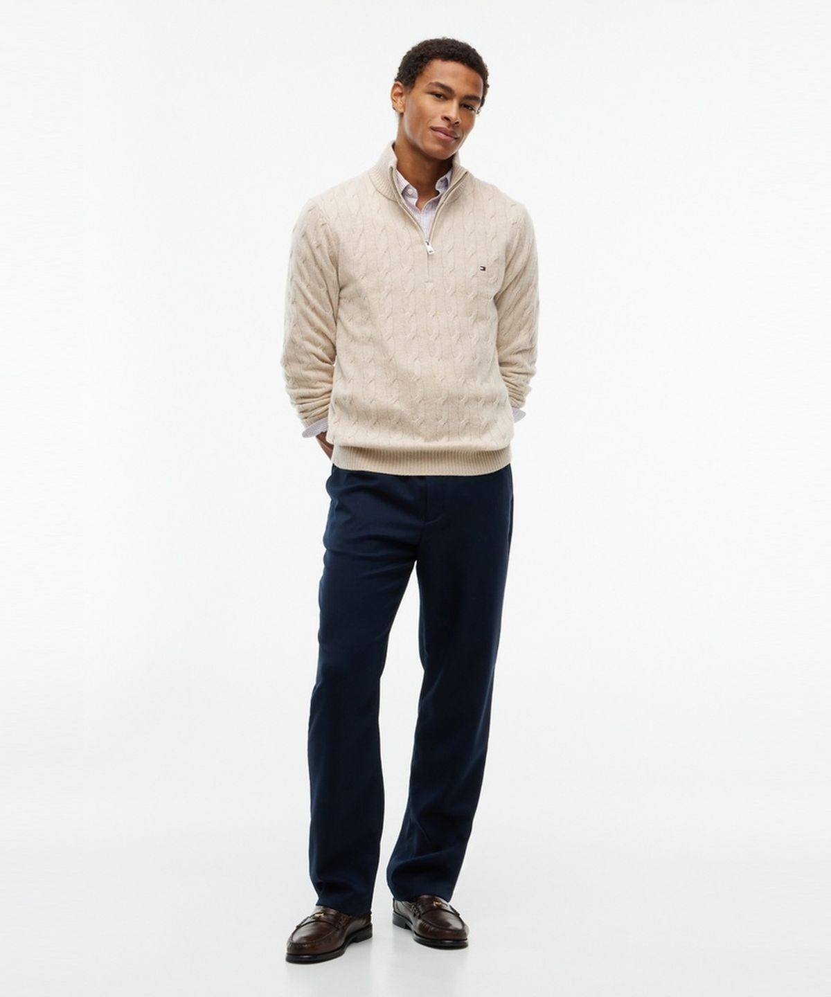 타미힐피거(TOMMY HILFIGER) 램스울 케이블 집업 모크넥 스웨터 (T12G7KPO230MT1HGF)