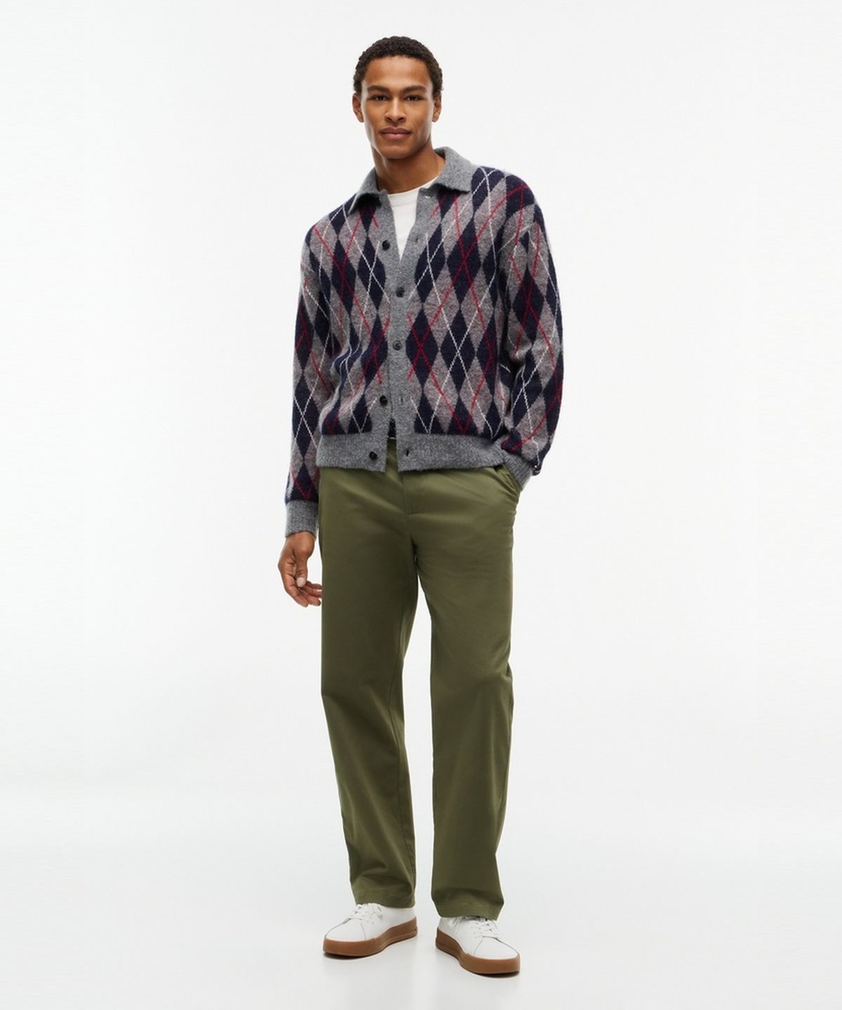 타미힐피거(TOMMY HILFIGER) 알파카 블렌드 아가일 가디건 (T12G7KCD600MT1P7D)