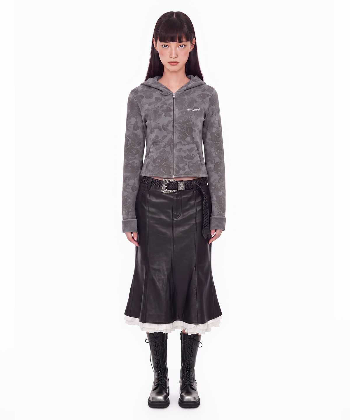 루루서울(LOULOUSEOUL) LILY WESTERN ZIP HOODIE (CHARCOAL)