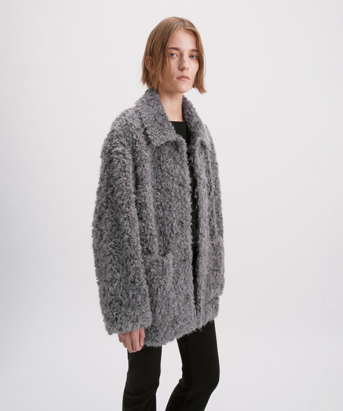 시메트릭 퍼센트(SYMMETRICPERCENT) Faux Shearling Half Coat / Grey