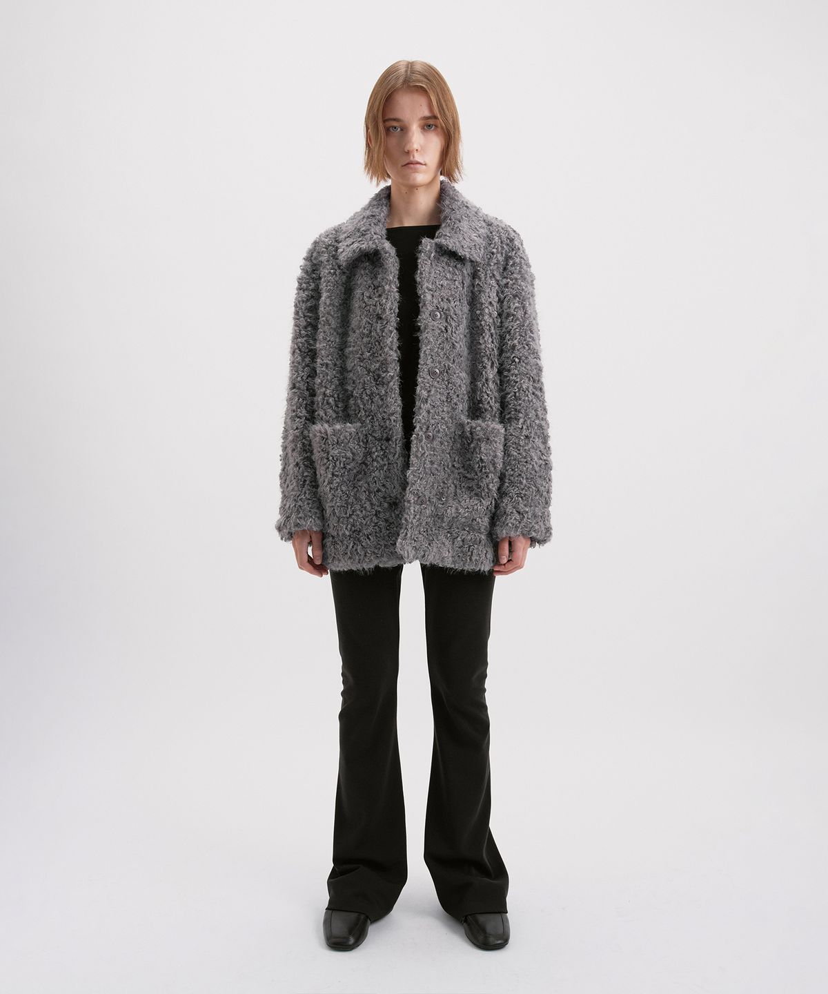 시메트릭 퍼센트(SYMMETRICPERCENT) Faux Shearling Half Coat / Grey