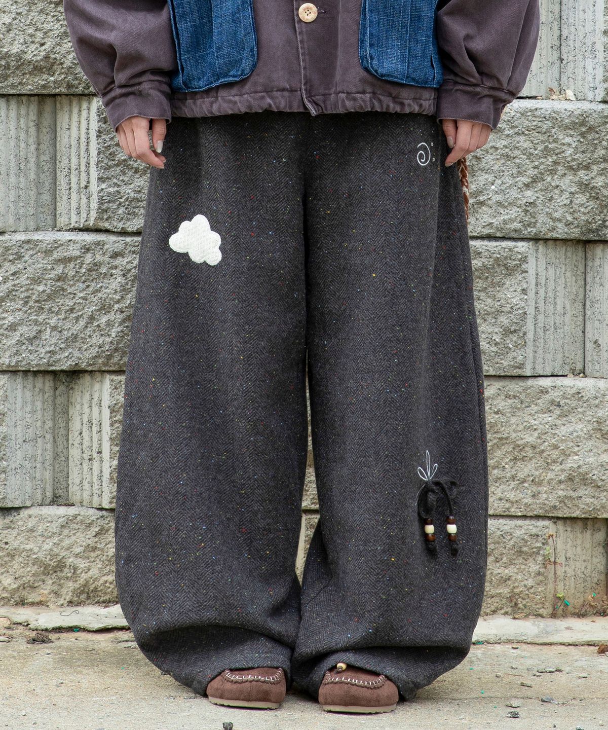루나키후(RuNaKi'Hu') WXP119 오리오리 헤링본 와이드 팬츠 (GRAY)