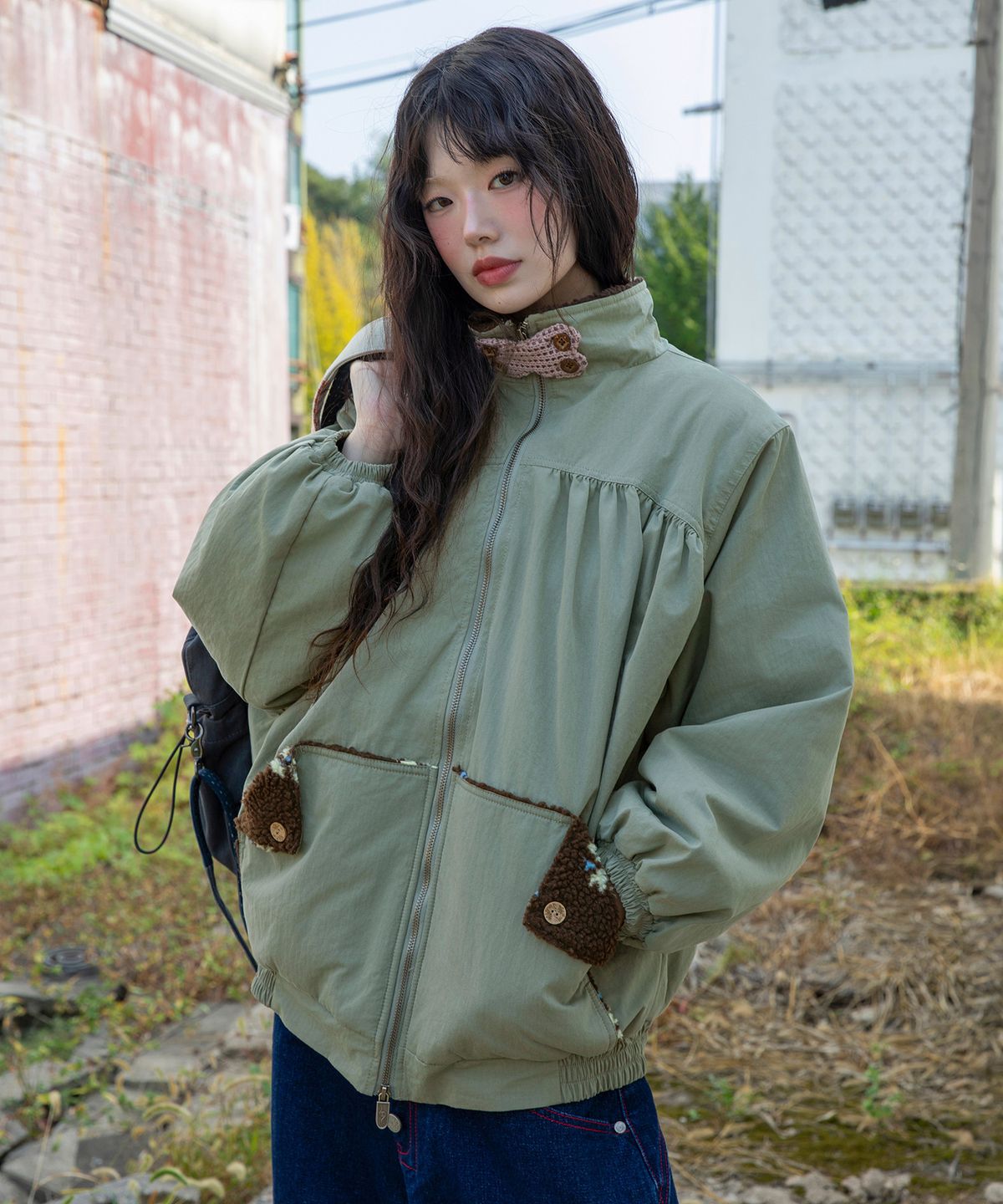 루나키후(RuNaKi'Hu') WXJ061 하나카쿠레 뽀글뽀글 립스탑 점퍼 (KHAKI)
