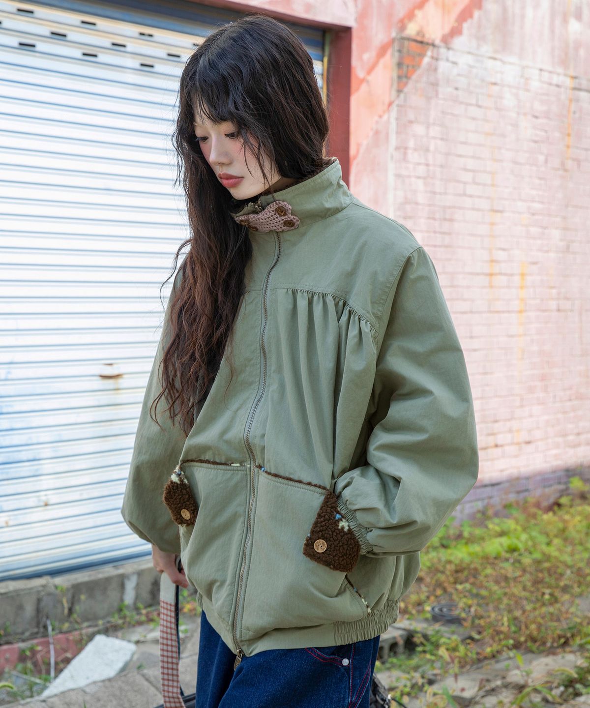 루나키후(RuNaKi'Hu') WXJ061 하나카쿠레 뽀글뽀글 립스탑 점퍼 (KHAKI)
