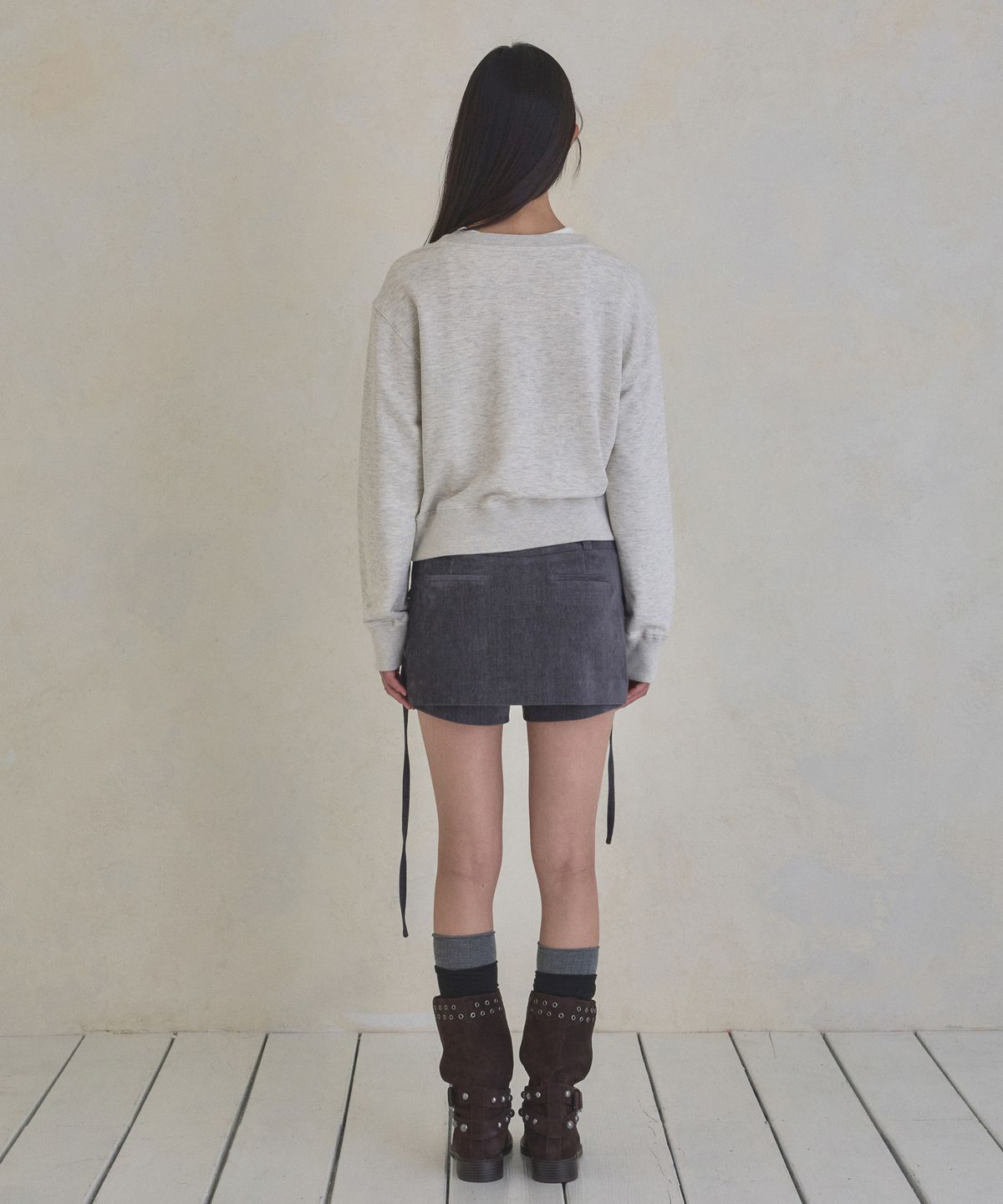 실롯(SEALOT) Double Strap Mini Skirt Pants (Dark Grey)