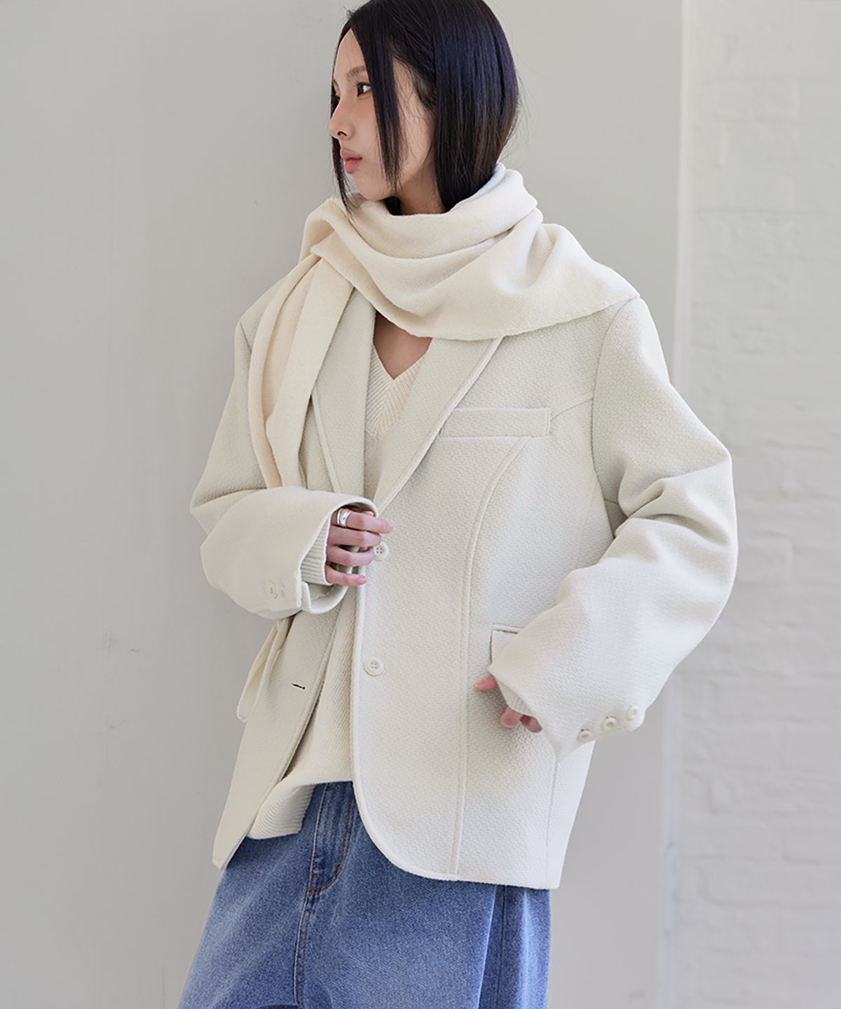 런던다다(LONDONDADA) Oversized Tweed Blazer, CREAM