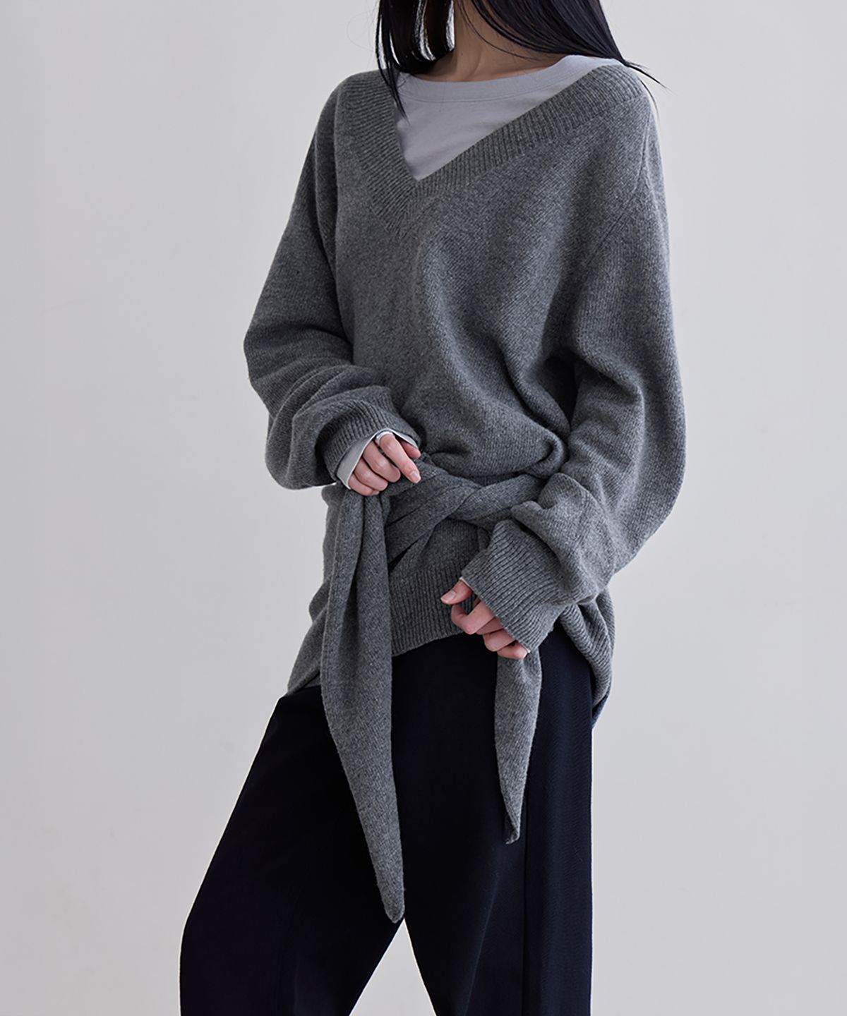 런던다다(LONDONDADA) Wool-Blend Knit Shawl, CHARCOAL
