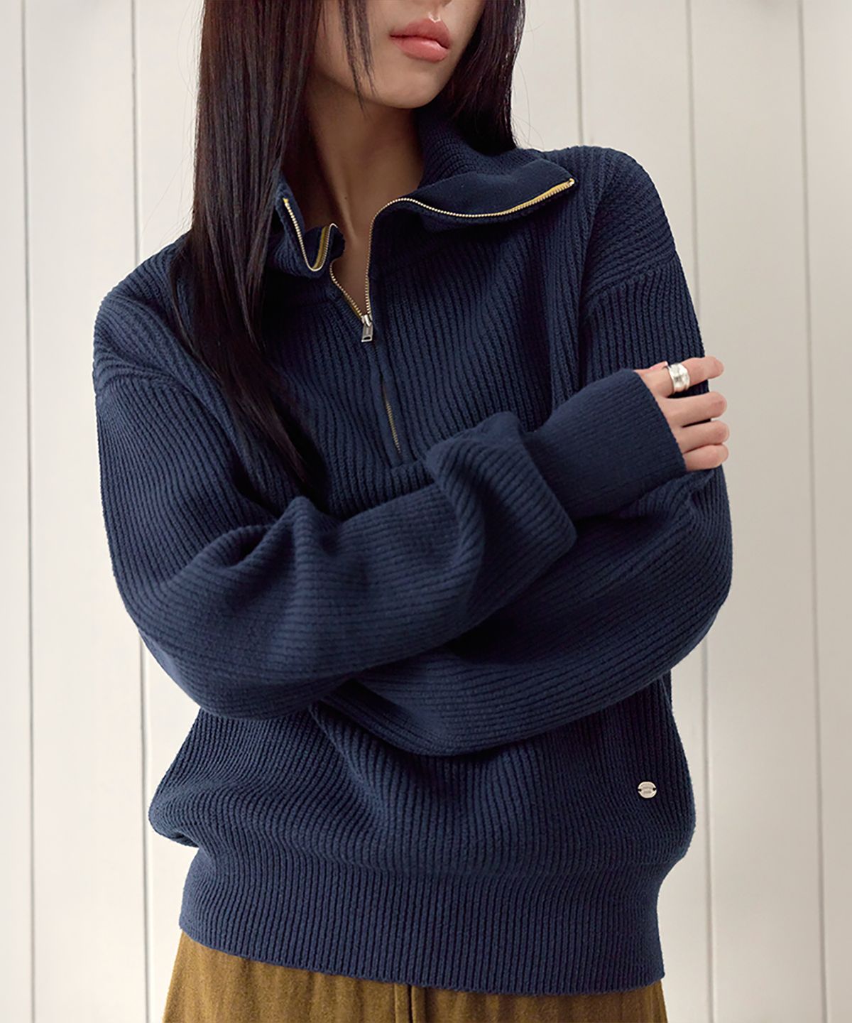 런던다다(LONDONDADA) Essential Washable Half Zip-Up Knit, NAVY