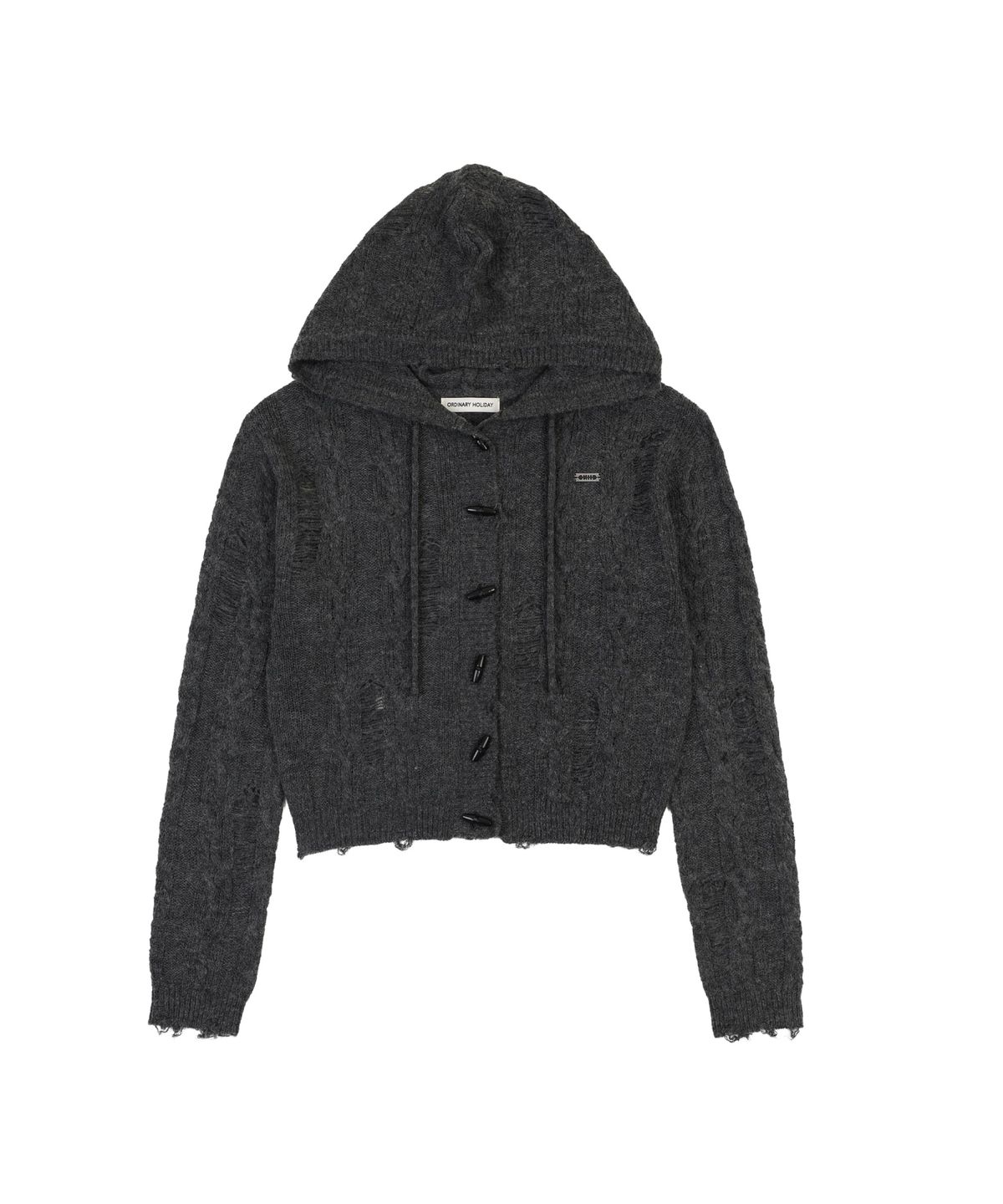 오디너리 홀리데이(ORDINARY HOLIDAY) DAMAGED CROPPED CARDIGAN [CHARCOAL]