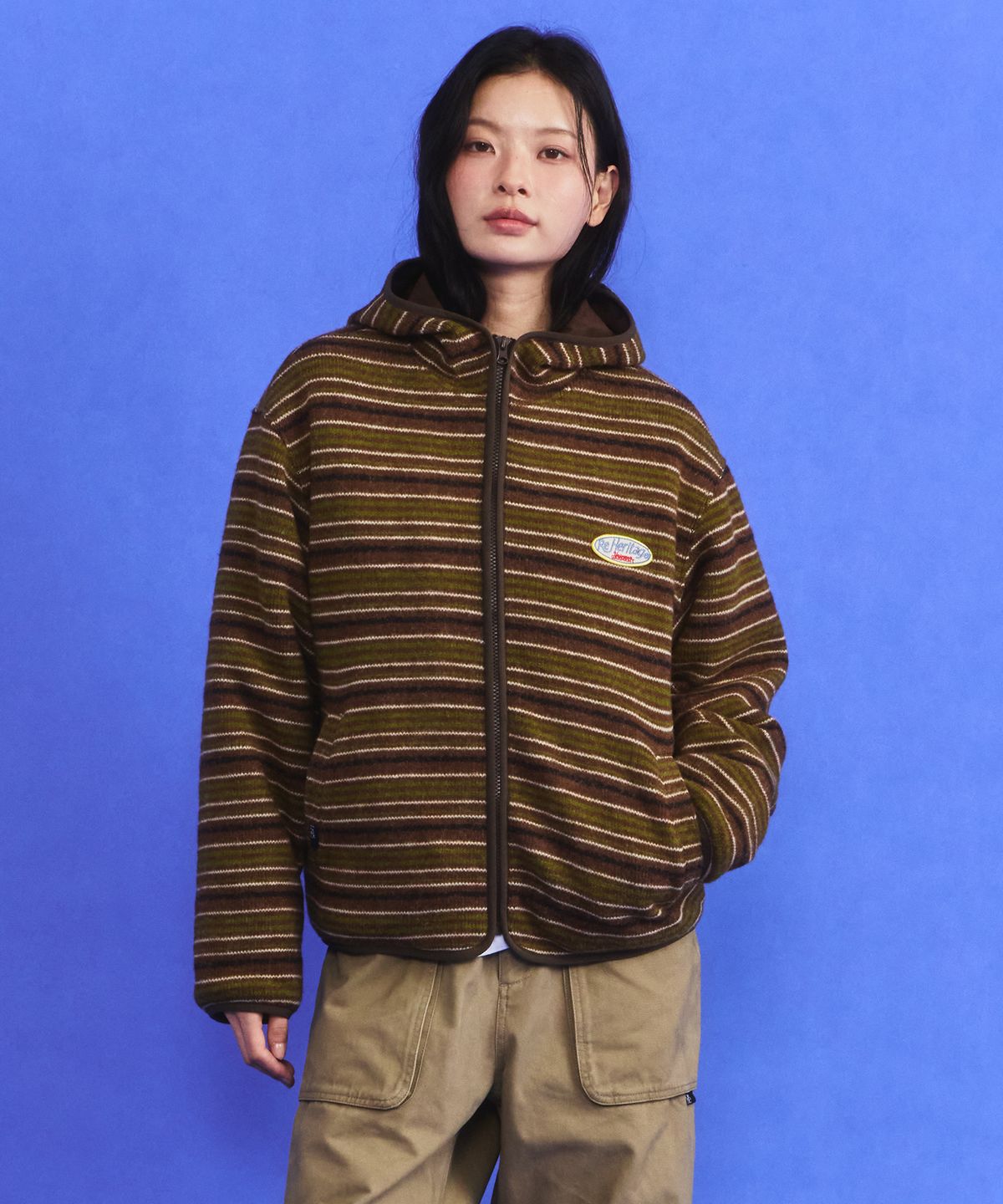 유니버스 가먼트(UNIVERSE GARMENT) 투웨이 플리스 후드 집업_KHAKI