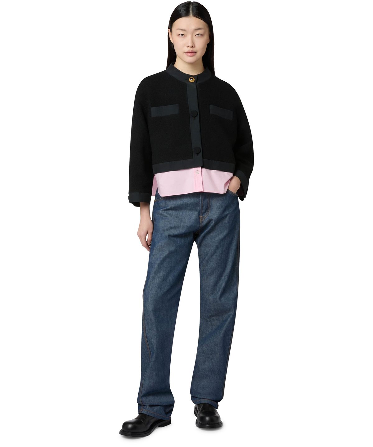 모스키노(MOSCHINO) 하트 버튼 부클 울 재킷