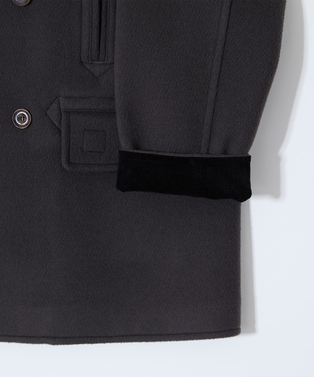 홀리선(HORLISUN) Captain Wool Twill Pea Coat Charcoal