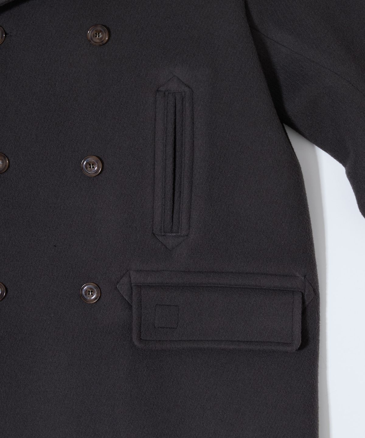 홀리선(HORLISUN) Captain Wool Twill Pea Coat Charcoal