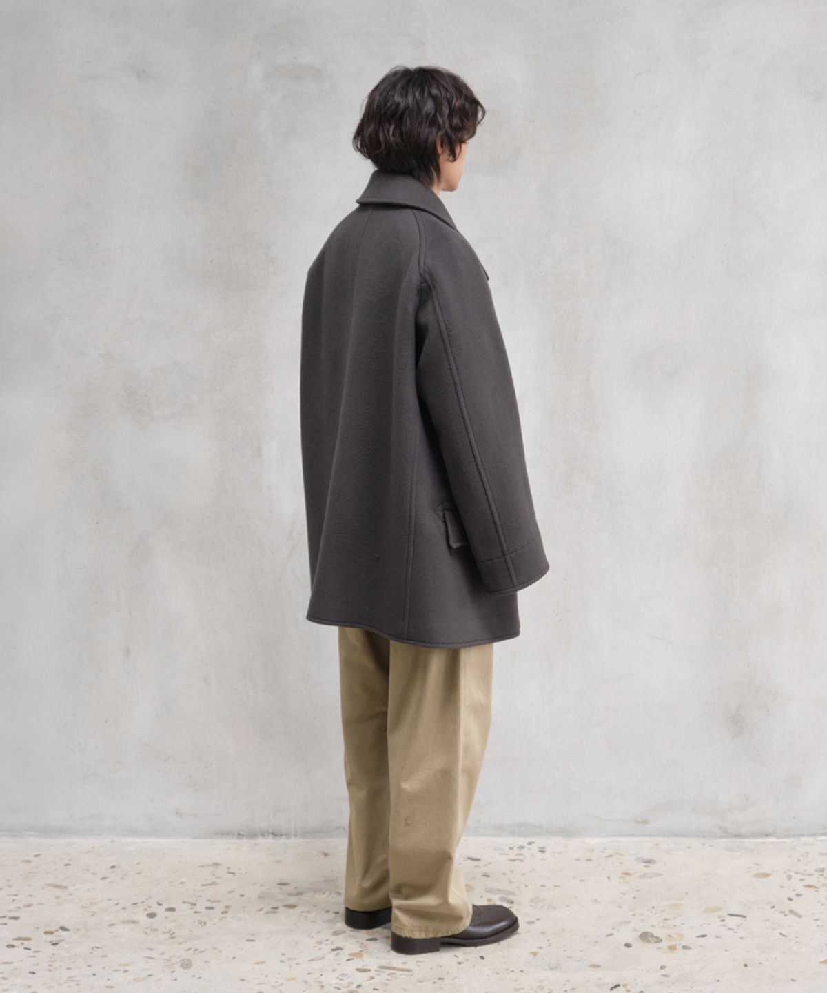 홀리선(HORLISUN) Captain Wool Twill Pea Coat Charcoal