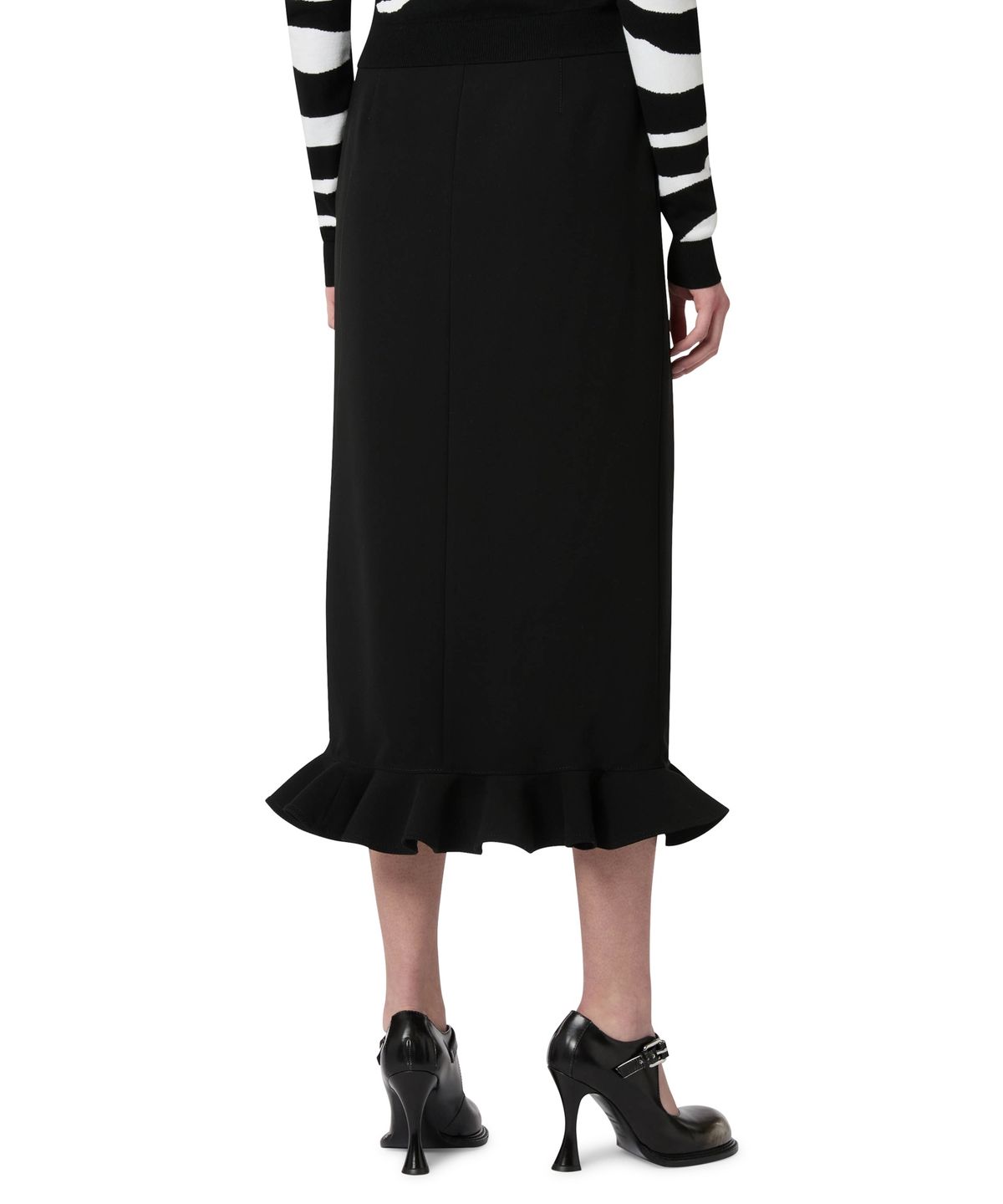 모스키노(MOSCHINO) 러플 헴 스트레치 크레이프 미디 스커트