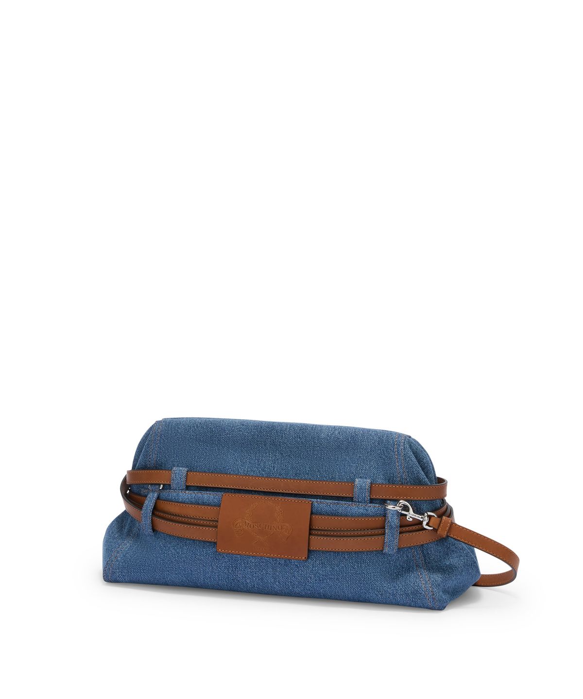모스키노(MOSCHINO) 타이 미 데님 라지 클러치 백 Blue Denim