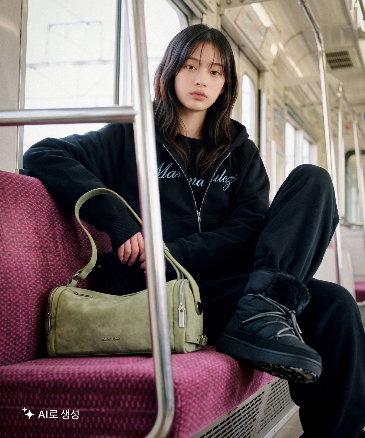 마스마룰즈 어패럴(MASMARULEZ APPAREL) Sparkle Fur-Trim Hood Zip-Up_Black