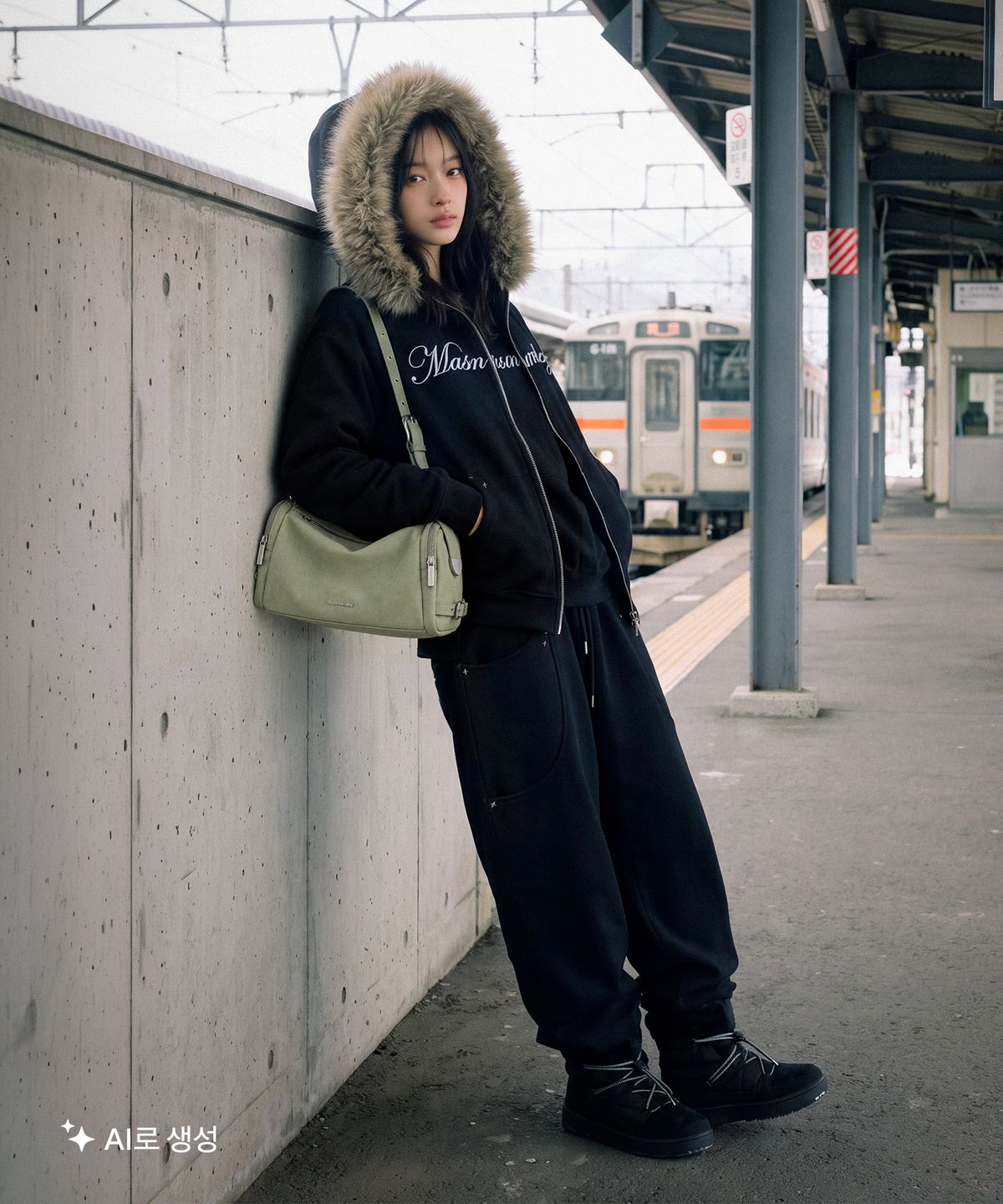 마스마룰즈 어패럴(MASMARULEZ APPAREL) Sparkle Fur-Trim Hood Zip-Up_Black
