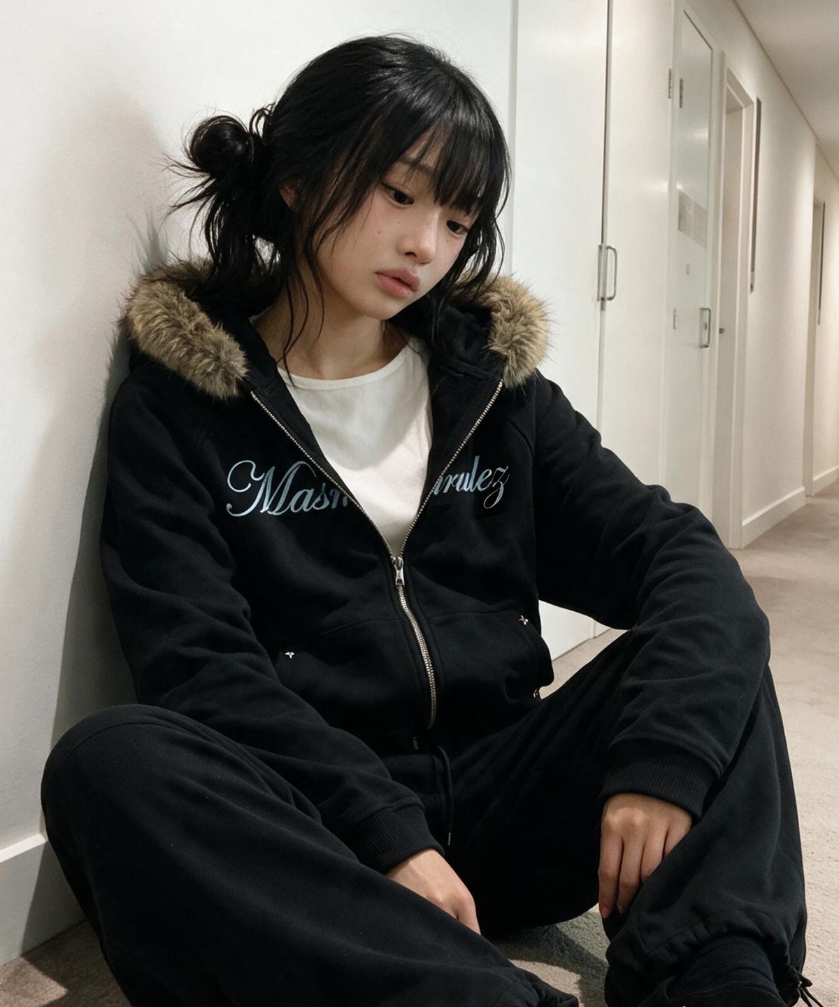 마스마룰즈 어패럴(MASMARULEZ APPAREL) Sparkle Fur-Trim Hood Zip-Up_Black