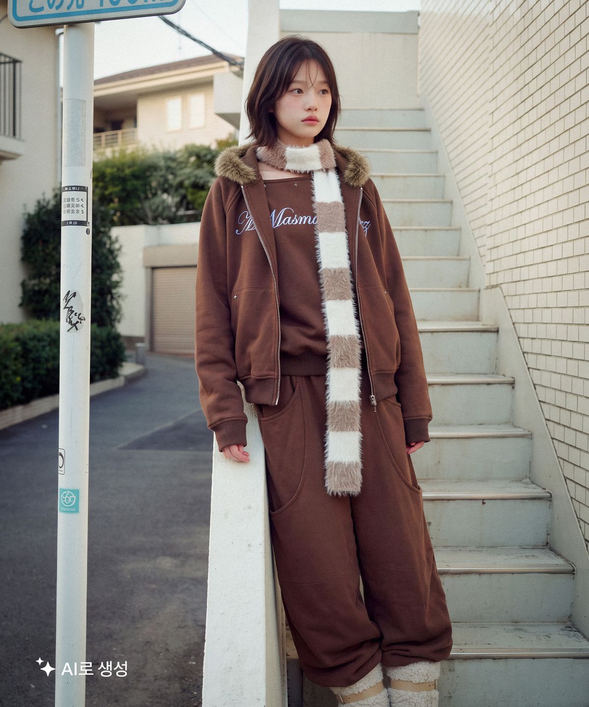 마스마룰즈 어패럴(MASMARULEZ APPAREL) Sparkle Fur-Trim Hood Zip-Up_Brown
