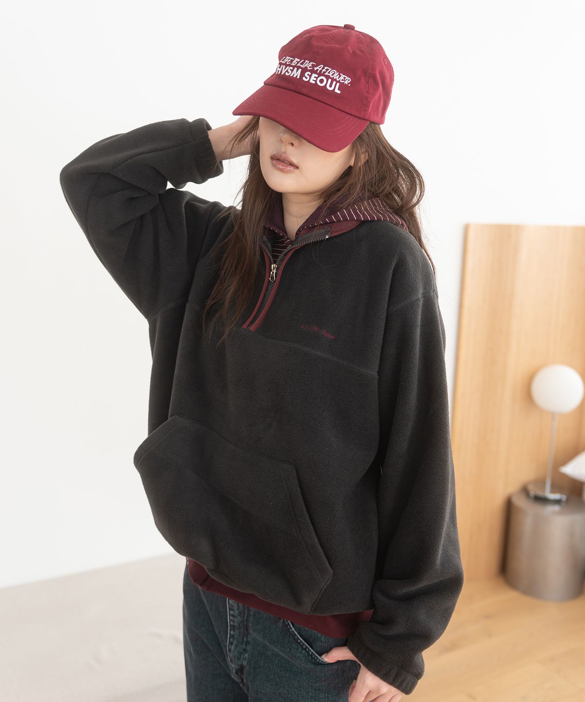 해비즘(HAVISM) HVSM FLEECE HALF ZIP SWEATSHIRT(CHARCOAL)