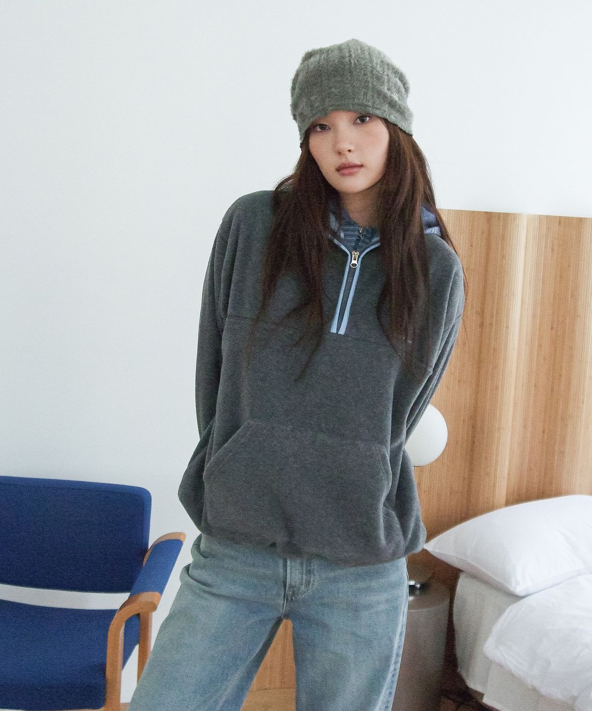 해비즘(HAVISM) HVSM FLEECE HALF ZIP SWEATSHIRT(GREY)