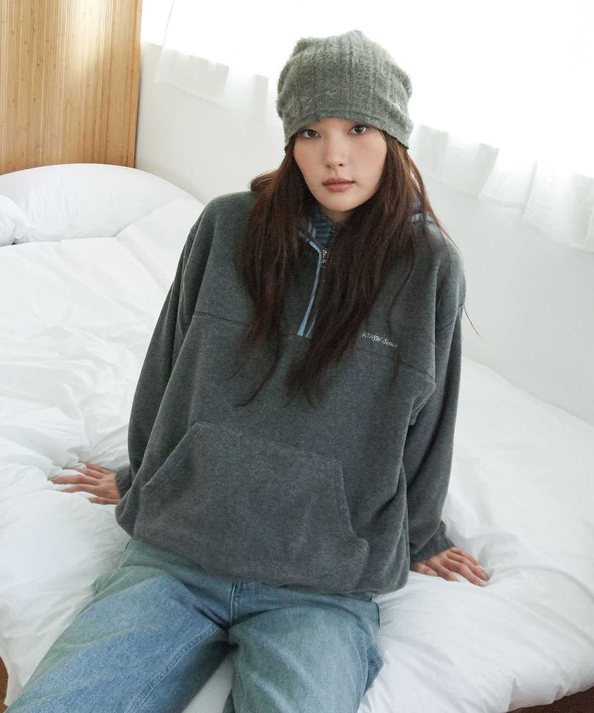 해비즘(HAVISM) HVSM FLEECE HALF ZIP SWEATSHIRT(GREY)