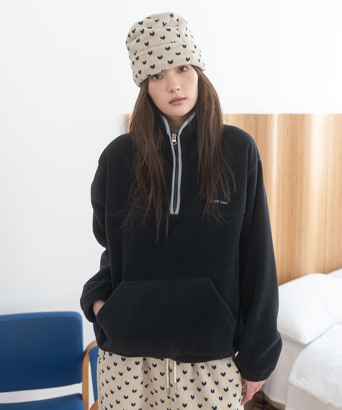 해비즘(HAVISM) HVSM FLEECE HALF ZIP SWEATSHIRT(NAVY)