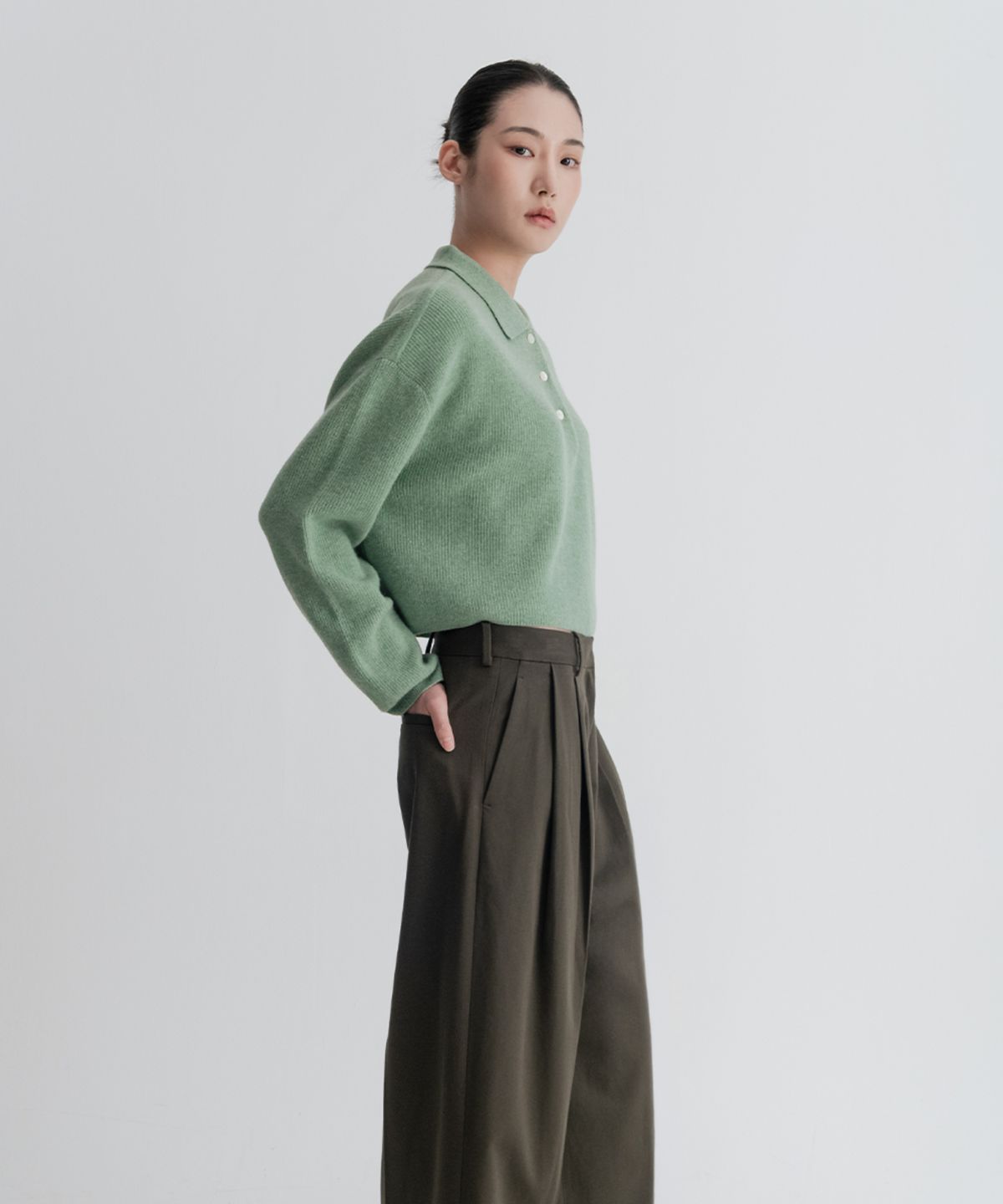 우부아(OEUVA) 메리노울 폴로 셔츠 (그린)