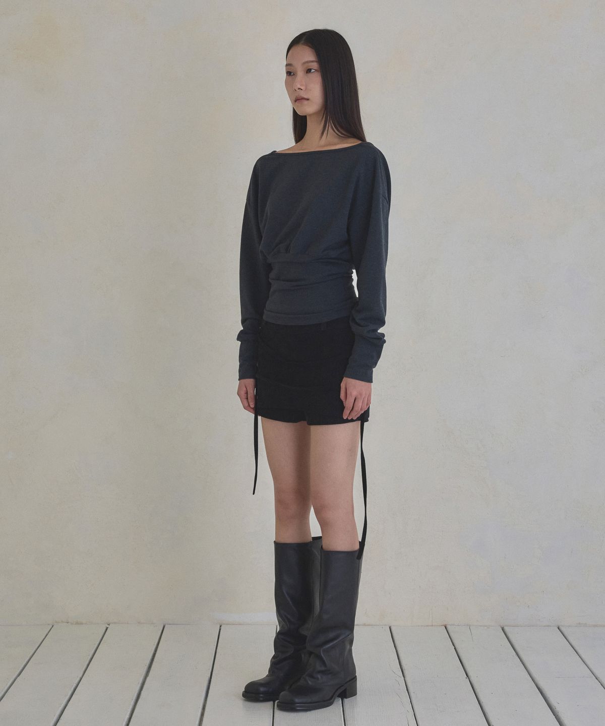 실롯(SEALOT) Double Strap Mini Skirt Pants (Black)
