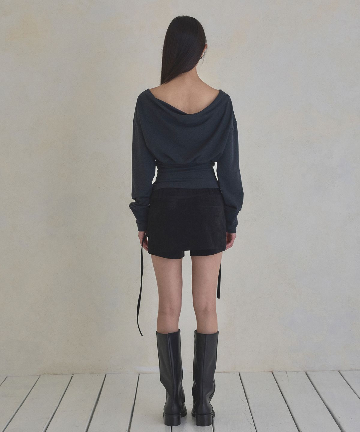 실롯(SEALOT) Double Strap Mini Skirt Pants (Black)