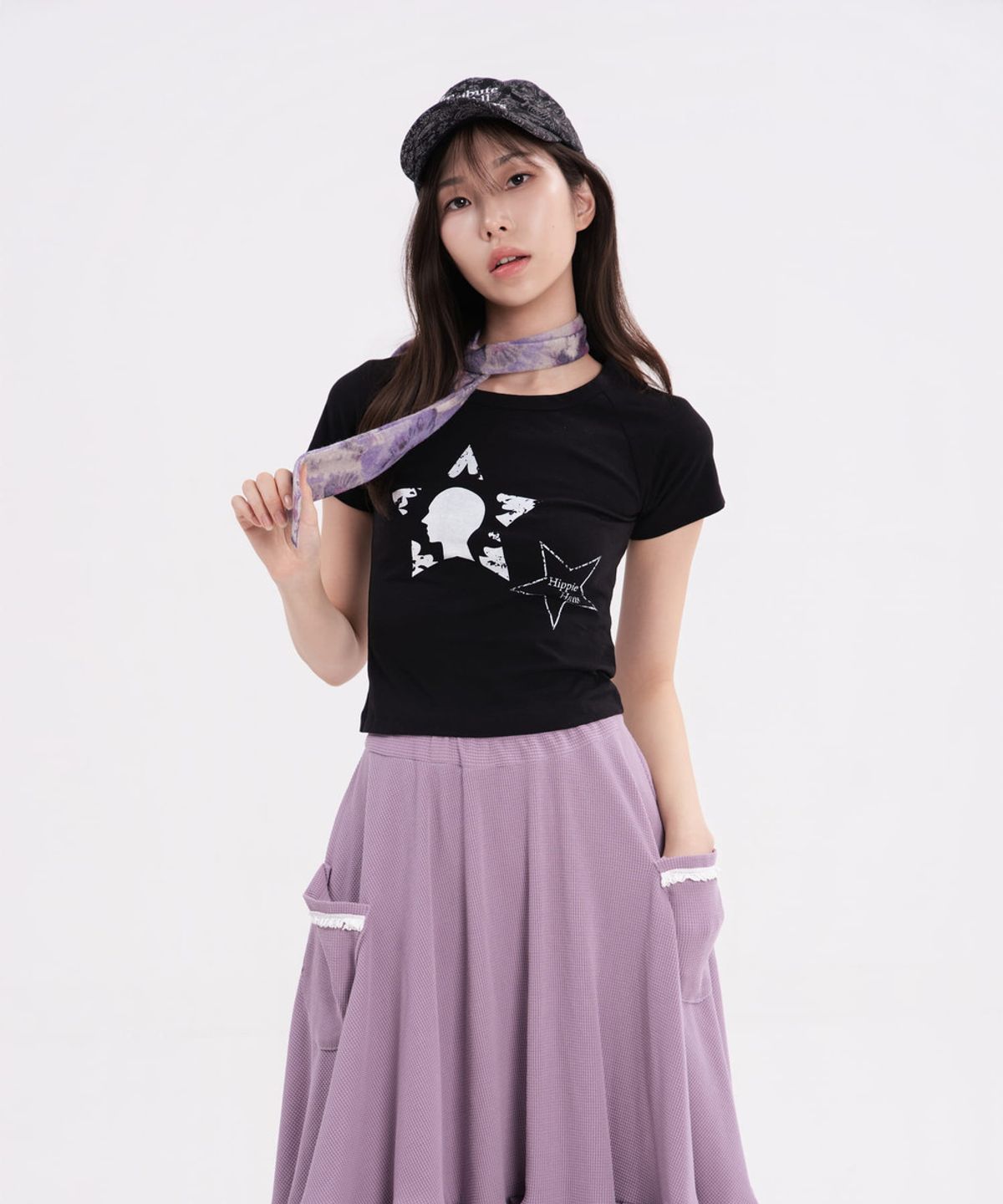 히피하우스(HIPPIE HAUS) Purple Flower Knit Scarf