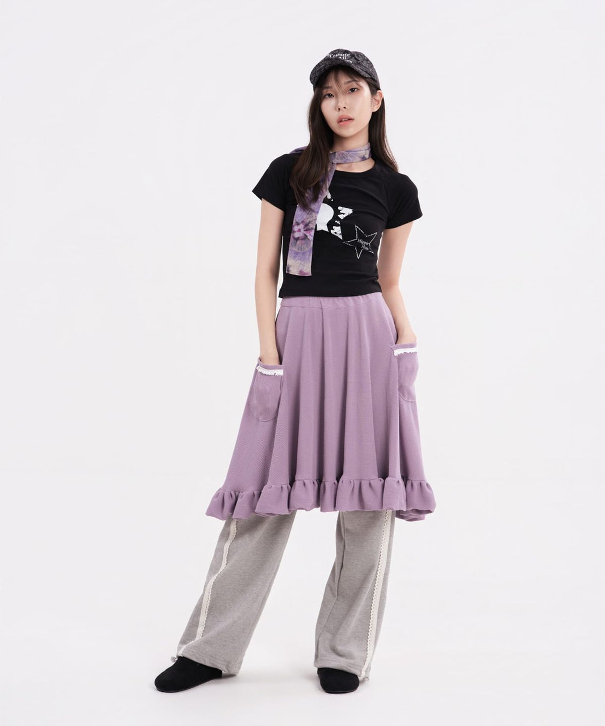 히피하우스(HIPPIE HAUS) Purple Flower Knit Scarf