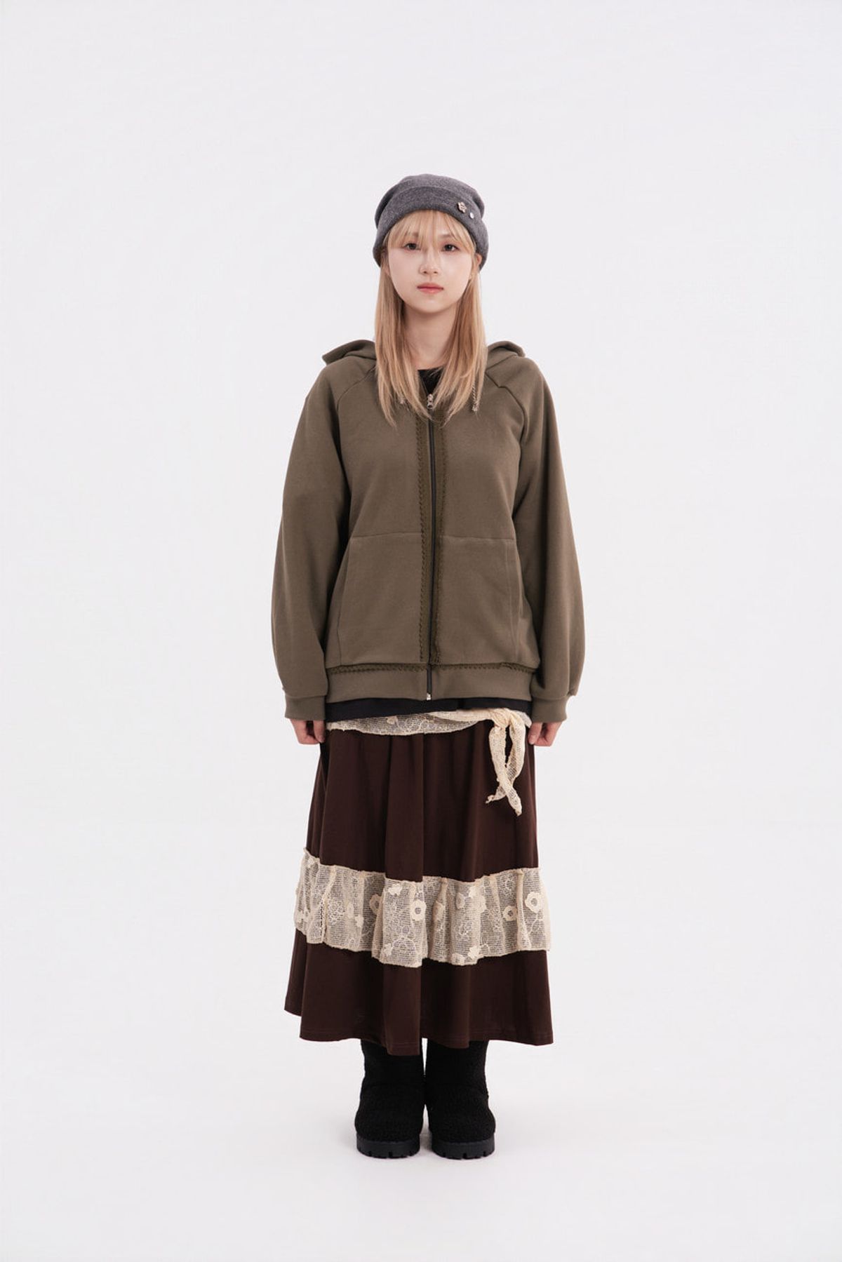 히피하우스(HIPPIE HAUS) Tiny Button Wool Knit Beanie Grey