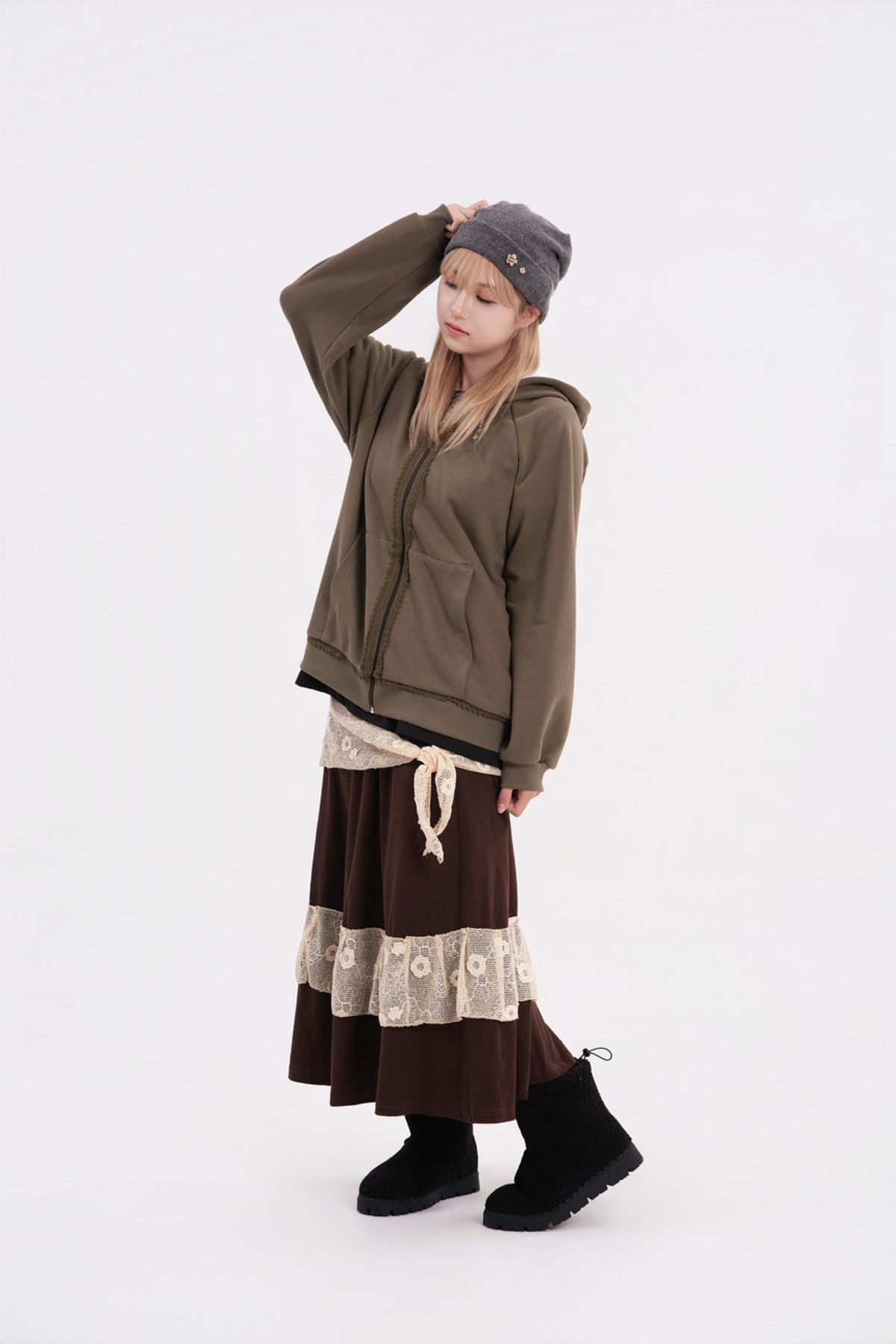 히피하우스(HIPPIE HAUS) Tiny Button Wool Knit Beanie Grey