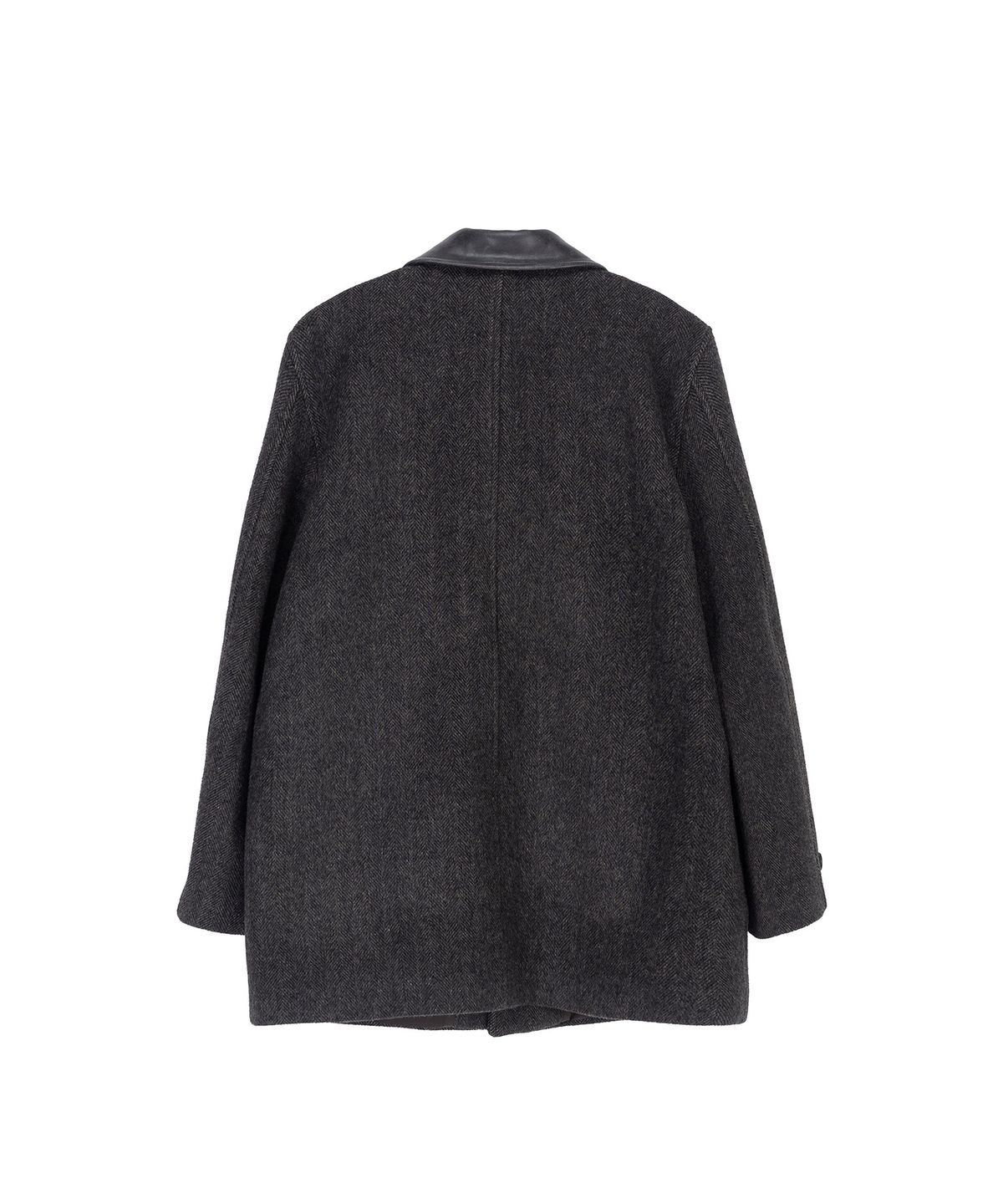 프레프(PREF) LEATHER COLLAR HERRINGBONE BARN COAT